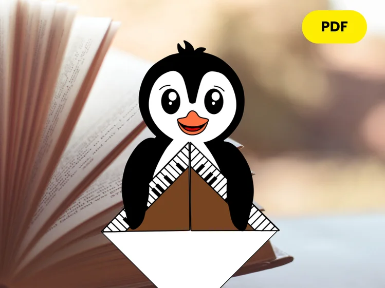 Detailansicht des gebastelten Lesezeichens Pinguin - Pinguinherr am Klavier